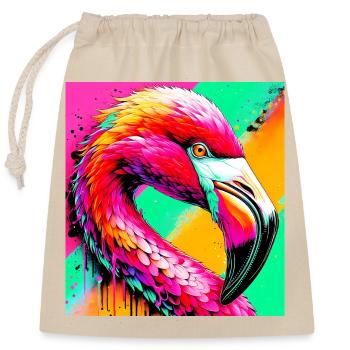 Flamant - Sac cadeau en coton avec cordon (25 x 30 cm) - nature - Devant