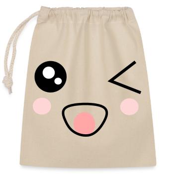 Kawaii Face Funny Gift - Closable cotton gift bag (25x30cm) - nature - Front
