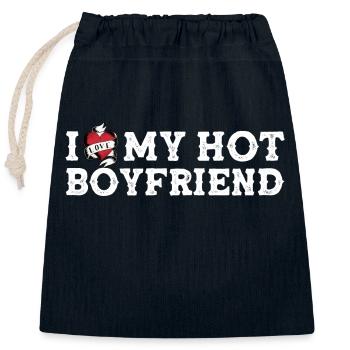 Vintage I Love My Hot Boyfriend I Heart My Hot BF - Closable cotton gift bag (25x30cm) - navy - Front