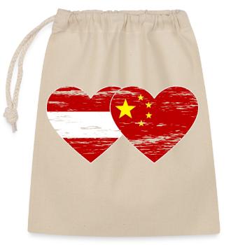 Autriche Chine drapeau coeur utilisé - Sac cadeau en coton avec cordon (25 x 30 cm) - nature - Devant