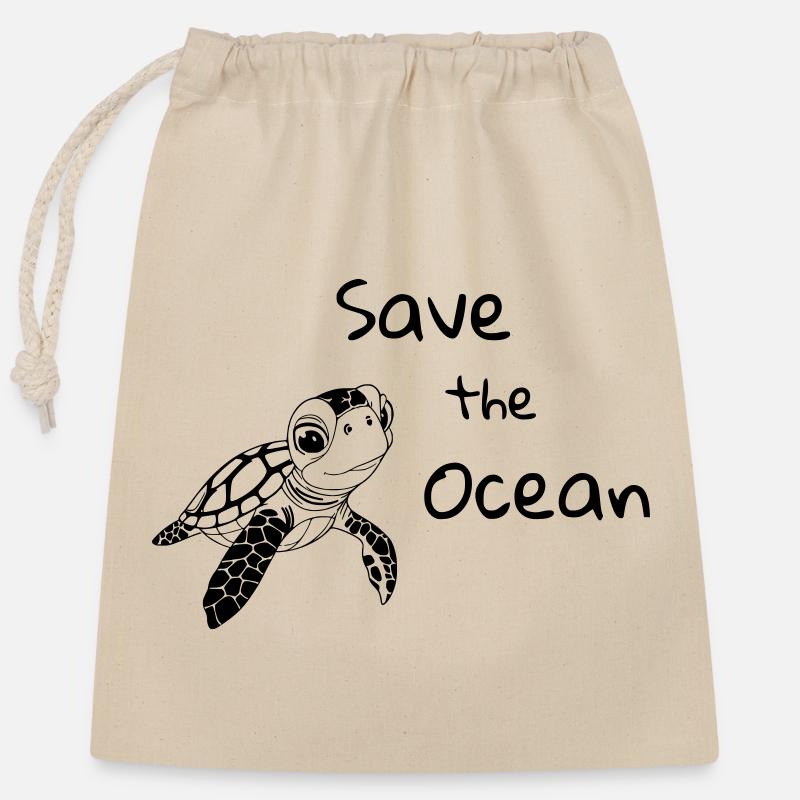 Schilkröte - Save the Ocean - Verschließbarer Geschenkbeutel aus Baumwolle (25x30cm) - Natur