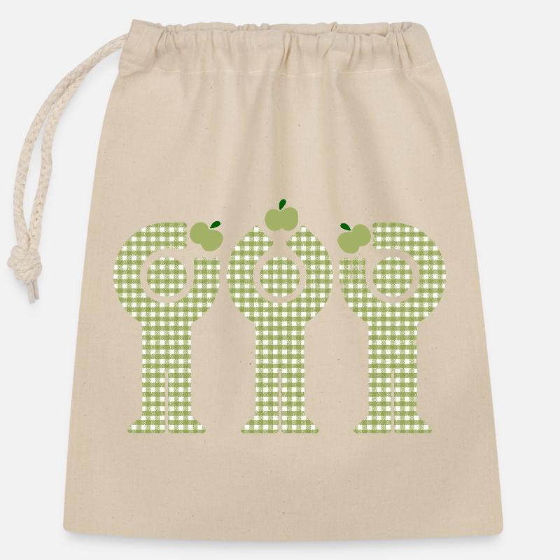 Green Gingham Minis Apple Figures - Closable cotton gift bag (25x30cm) - nature
