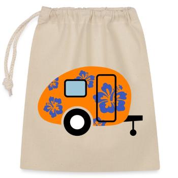 Hibiskus Caravan Wohnwagen Campingplatz Camper - Verschließbarer Geschenkbeutel aus Baumwolle (25x30cm) - Natur - Vorne