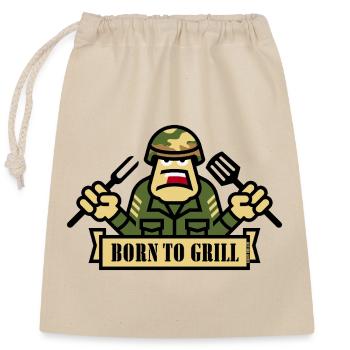 Born To Grill (Grillen / BBQ / Barbecue / Army) - Verschließbarer Geschenkbeutel aus Baumwolle (25x30cm) - Natur - Vorne