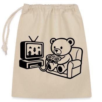 Gamer Teddy - Verschließbarer Geschenkbeutel aus Baumwolle (25x30cm) - Natur - Vorne