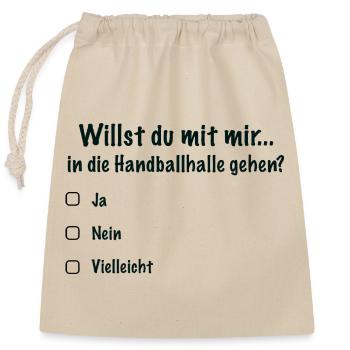 Handballdate Spruch Einladung (Schwarz) - Verschließbarer Geschenkbeutel aus Baumwolle (25x30cm) - Natur - Vorne