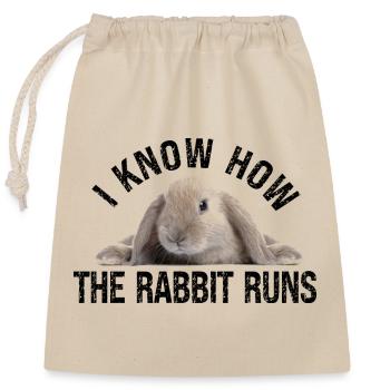 Kaninchen  I know how the rabbit run Denglisch - Verschließbarer Geschenkbeutel aus Baumwolle (25x30cm) - Natur - Vorne