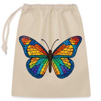 Papillon en mosaïque colorée - Sac cadeau en coton avec cordon (25 x 30 cm) - nature - Devant