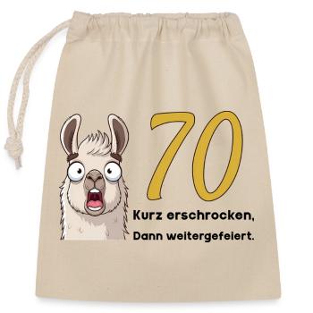 70 Geburtstag – Kurz erschrocken, dann gefeiert - Verschließbarer Geschenkbeutel aus Baumwolle (25x30cm) - Natur - Vorne
