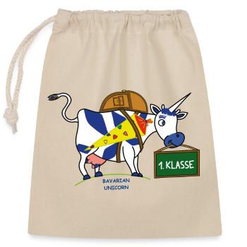 BAVARIAN UNICORN - Schule - Verschließbarer Geschenkbeutel aus Baumwolle (25x30cm) - Natur - Vorne