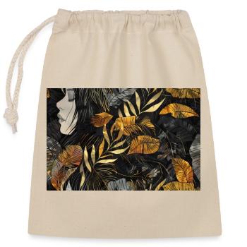 Schwarz-Gold Tropische Silhouette - Verschließbarer Geschenkbeutel aus Baumwolle (25x30cm) - Natur - Vorne