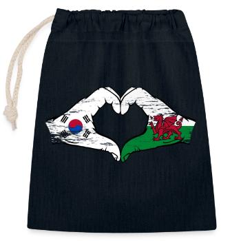 South Korea Wales flag hands heart shape used - Closable cotton gift bag (25x30cm) - navy - Front