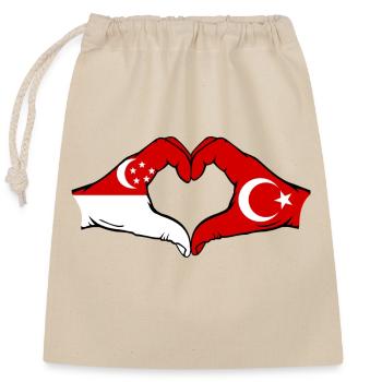 Singapur Türkei Flagge Hände Herzform - Verschließbarer Geschenkbeutel aus Baumwolle (25x30cm) - Natur - Vorne