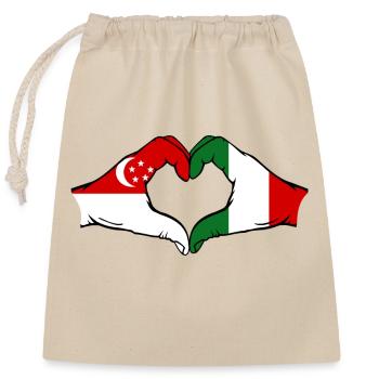 Singapur Italien Flagge Hände Herzform - Verschließbarer Geschenkbeutel aus Baumwolle (25x30cm) - Natur - Vorne
