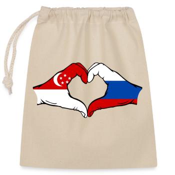 Singapur Russland Flagge Hände Herzform - Verschließbarer Geschenkbeutel aus Baumwolle (25x30cm) - Natur - Vorne