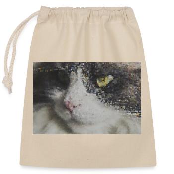 Pixel Cat Mosaic Portrait - Closable cotton gift bag (25x30cm) - nature - Front