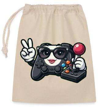 Kawaii Game Controller Peace Sign - Closable cotton gift bag (25x30cm) - nature - Front