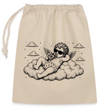 Cherub chillt mit Pizza auf Wolke - Verschließbarer Geschenkbeutel aus Baumwolle (25x30cm) - Natur - Vorne