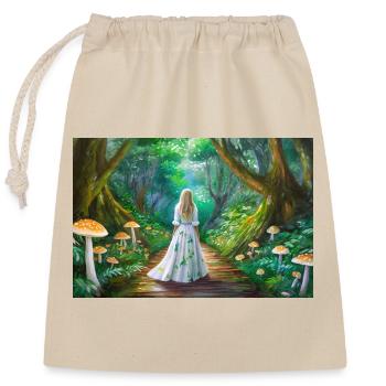 Fille dans la forêt de conte de fées avec des champignons - Sac cadeau en coton avec cordon (25 x 30 cm) - nature - Devant