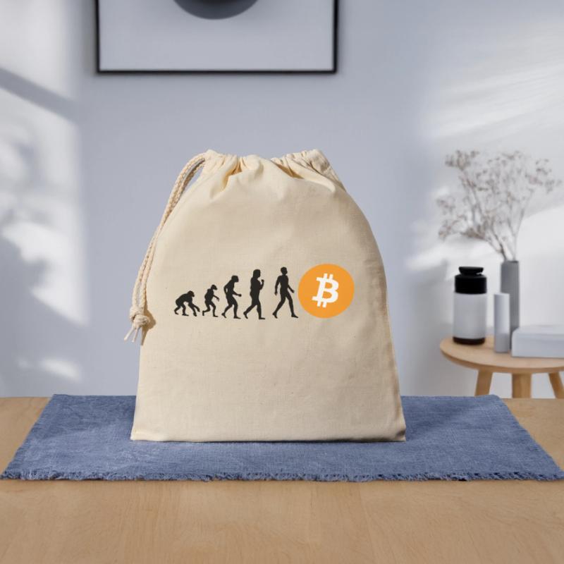 Évolution cryptographique du BTC Bitcoin Sac cadeau en coton avec cordon (25 x 30 cm)