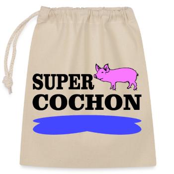 SUPER-PIG - Verschließbarer Geschenkbeutel aus Baumwolle (25x30cm) - Natur - Vorne