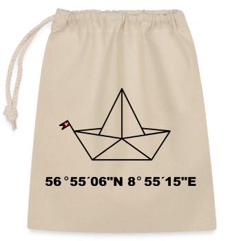 Folding boat, Ejerslev Havn coordinates design - Closable cotton gift bag (25x30cm) - nature - Front
