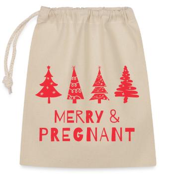 Merry and pregnant at Christmas - Closable cotton gift bag (25x30cm) - nature - Front