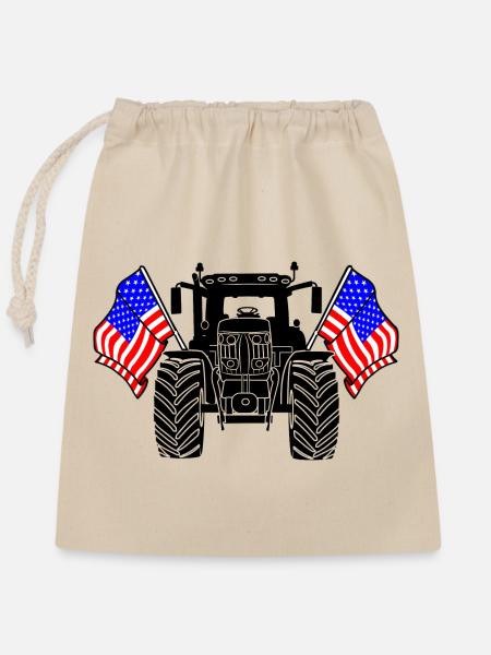 Traktor Zwei Flaggen USA - Verschließbarer Geschenkbeutel aus Baumwolle (25x30cm) - Natur