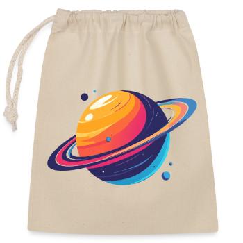Neon Planetenkosmos Planet mit Ring und Monden - Verschließbarer Geschenkbeutel aus Baumwolle (25x30cm) - Natur - Vorne