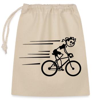 Radfahrer Strichmännchen radeln schnell - Verschließbarer Geschenkbeutel aus Baumwolle (25x30cm) - Natur - Vorne