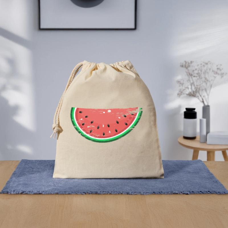 Tranche de conception de pastèque utilisée Sac cadeau en coton avec cordon (25 x 30 cm)