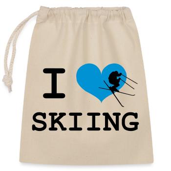 I Love Skiing - Verschließbarer Geschenkbeutel aus Baumwolle (25x30cm) - Natur - Vorne