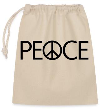 PEACE mit Friedenssymbol Peacezeichen Peacesymbol - Verschließbarer Geschenkbeutel aus Baumwolle (25x30cm) - Natur - Vorne