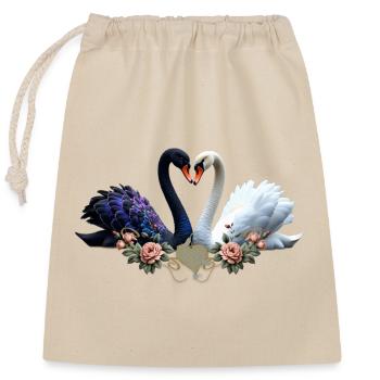 Lien éternel, cygnes noirs et blancs amoureux - Sac cadeau en coton avec cordon (25 x 30 cm) - nature - Devant