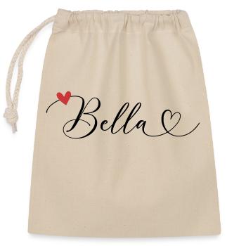 Bella Nom Prénom Calligraphie Coeur - Sac cadeau en coton avec cordon (25 x 30 cm) - nature - Devant