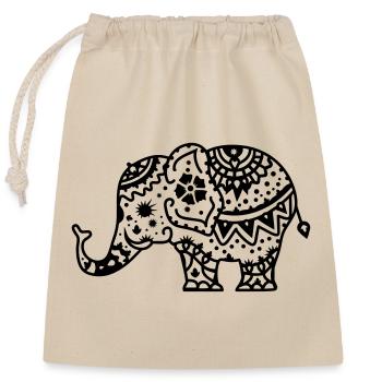 Verzierter indischer Elefant - Verschließbarer Geschenkbeutel aus Baumwolle (25x30cm) - Natur - Vorne