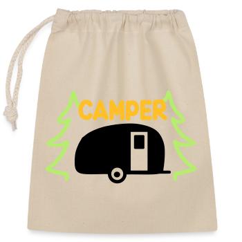Camper - ready for vacation - Closable cotton gift bag (25x30cm) - nature - Front