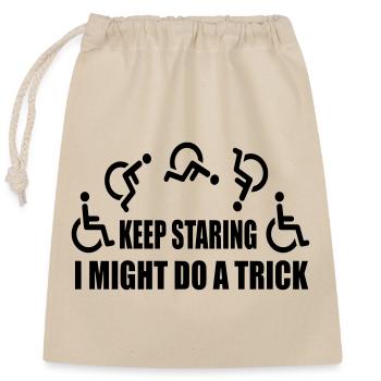 Continue à regarder, puis je ferai un tour en fauteuil roulant # - Sac cadeau en coton avec cordon (25 x 30 cm) - nature - Devant