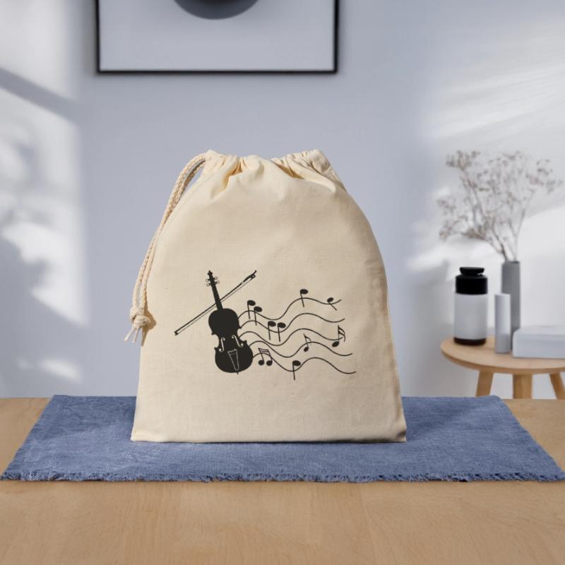 Violon avec notes Sac cadeau en coton avec cordon (25 x 30 cm)