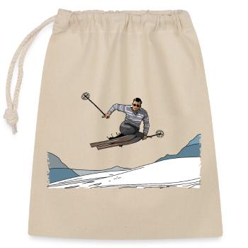 Skifahren, Pistenspaß - Verschließbarer Geschenkbeutel aus Baumwolle (25x30cm) - Natur - Vorne