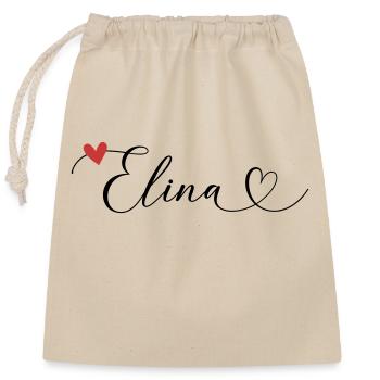 Elina Name Vorname Kalligrafieherz - Verschließbarer Geschenkbeutel aus Baumwolle (25x30cm) - Natur - Vorne