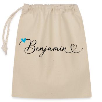 Benjamin Nom Prénom Calligraphie coeur - Sac cadeau en coton avec cordon (25 x 30 cm) - nature - Devant