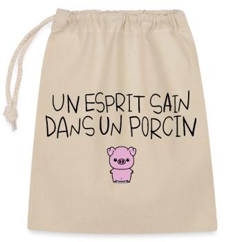 Pig Piglet Pig Cute Humor Funny Phrase - Closable cotton gift bag (25x30cm) - nature - Front