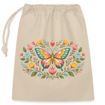 Spring butterfly with floral ornament - Closable cotton gift bag (25x30cm) - nature - Front