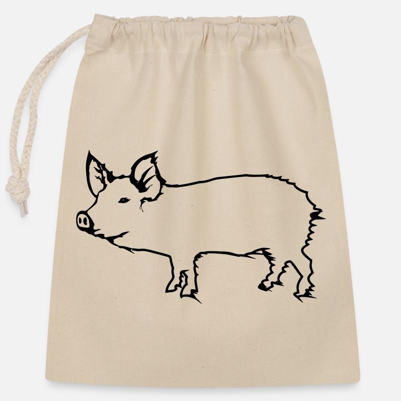 pig - Closable cotton gift bag (25x30cm) - nature