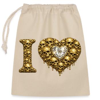 I LOVE | Golden Skull Heart – Skull Love - Closable cotton gift bag (25x30cm) - nature - Front
