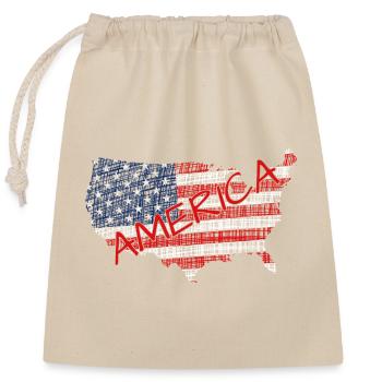 USA Flaggenkarte America - Verschließbarer Geschenkbeutel aus Baumwolle (25x30cm) - Natur - Vorne