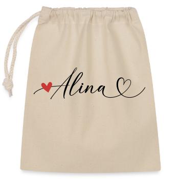 Alina Name Vorname Kalligrafieherz - Verschließbarer Geschenkbeutel aus Baumwolle (25x30cm) - Natur - Vorne
