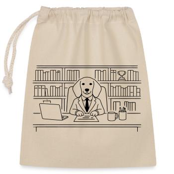 Hund im Büro Chef Dackel Minimalitisch Line Art - Verschließbarer Geschenkbeutel aus Baumwolle (25x30cm) - Natur - Vorne