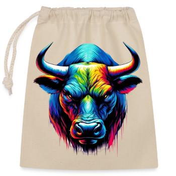 Stier - Verschließbarer Geschenkbeutel aus Baumwolle (25x30cm) - Natur - Vorne